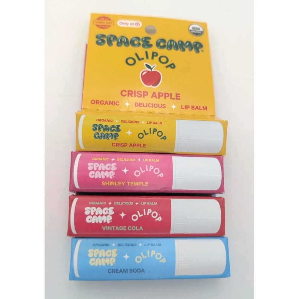 4 Space Camp Olipop Vintage Cola & Cream Soda & Crisp Apple Organic Lip Balm